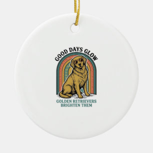Golden Retriever Vintage Shirt Retro Engraving Dog Ceramic Tree Decoration