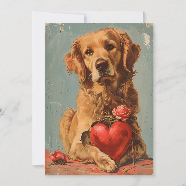 Golden Retriever Vintage Valentine's Day  Holiday Card (Front)