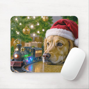 Golden Retriever Watching a Christmas Toy Train Mouse Mat