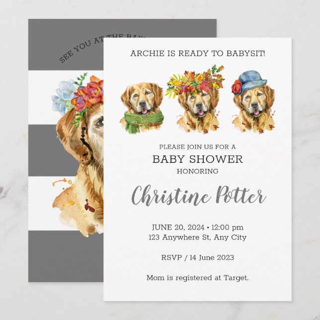 Golden Retriever Watercolor Baby Shower Invitation (Front/Back)