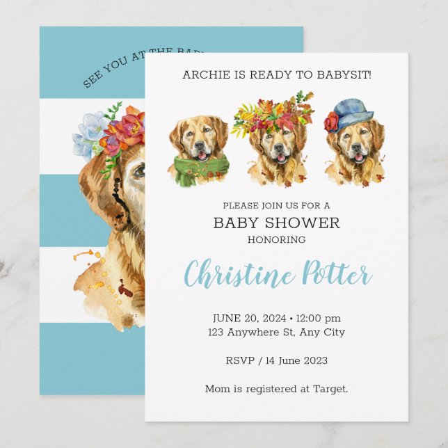 Golden Retriever Watercolor Baby Shower Invitation (Front/Back)