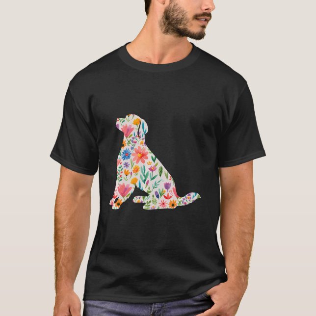 Golden Retriever Watercolor Flowers Design T-Shirt (Front)
