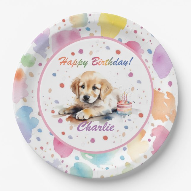 Golden Retriever Watercolor Paper Plate (Front)
