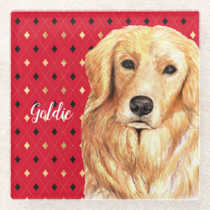 Golden Retriever Watercolor Personalised Glass Coaster