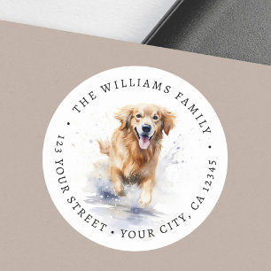 Golden retriever watercolor return address classic round sticker