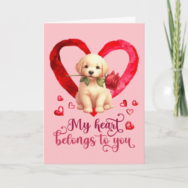 Golden Retriever Watercolor Valentines Day card (Front)
