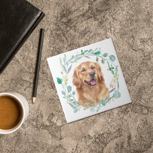 Golden Retriever Watercolor Wreath Tile