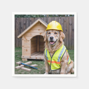 Golden Retriever Wearing a Hard Hat and Vest Napkin