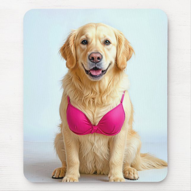 Golden Retriever Wearing a Pink Bra Mouse Mat (Front)