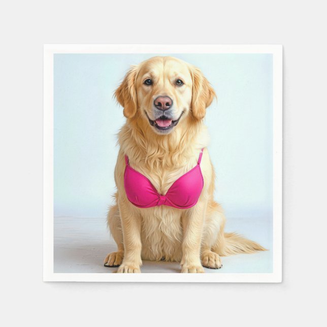 Golden Retriever Wearing a Pink Bra Napkin (Front)