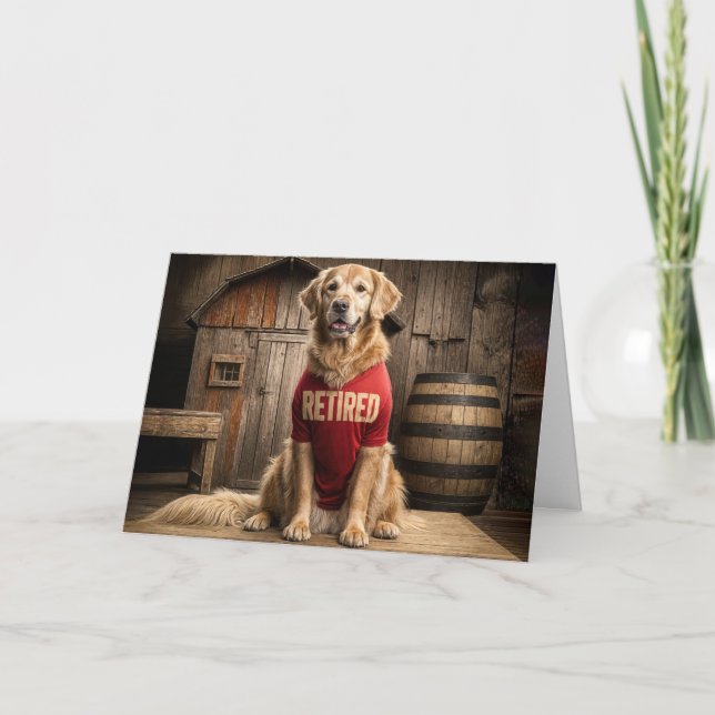 Golden Retriever Wearing a Red Retired Shirt Card (Front)