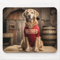 Golden Retriever Wearing a Red Retired Shirt
