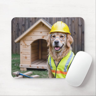 Golden Retriever Wearing a Safety Hard Hat Mouse Mat