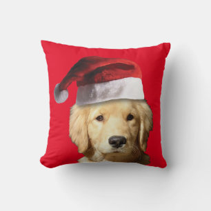 Golden Retriever wearing a Santa Claus hat Cushion