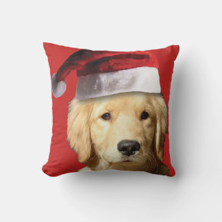 Golden Retriever wearing a Santa Claus Hat Cushion