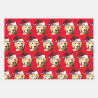 Golden Retriever wearing a Santa Claus Hat f Wrapping Paper Sheet