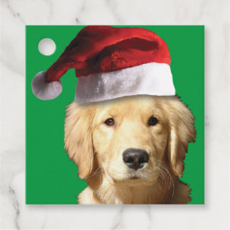 Golden Retriever wearing a Santa Claus Hat Favour Tags