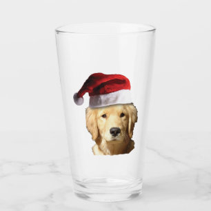 Golden Retriever wearing a Santa Claus Hat Glass