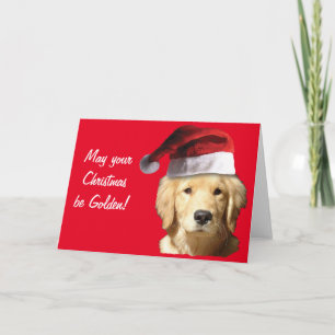 Golden Retriever wearing a Santa Claus Hat Holiday Card