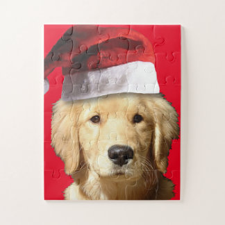 Golden Retriever Wearing a Santa claus hat Jigsaw Puzzle