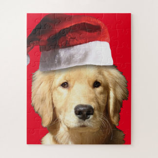 Golden Retriever wearing a Santa Claus Hat Jigsaw Puzzle