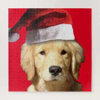 Golden Retriever wearing a Santa Claus Hat Jigsaw Puzzle