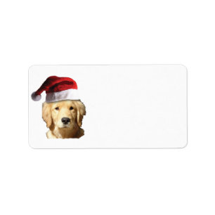 Golden Retriever wearing a Santa Claus Hat Label