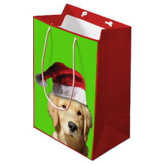 Golden Retriever Wearing a Santa Claus Hat Medium Gift Bag