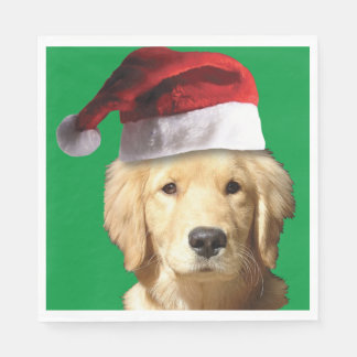 Golden Retriever wearing a Santa Claus Hat Napkin