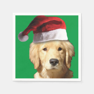 Golden Retriever wearing a Santa Claus Hat Napkin