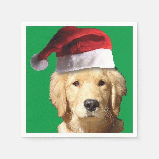 Golden Retriever wearing a Santa Claus Hat Napkin (Front)