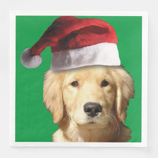 Golden Retriever wearing a Santa Claus Hat Napkin