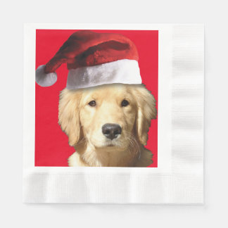 Golden Retriever wearing a Santa Claus Hat Napkin
