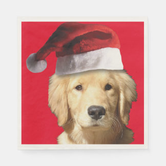 Golden Retriever wearing a Santa Claus Hat Napkin