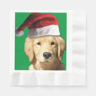 Golden Retriever Wearing a Santa Claus Hat Napkin