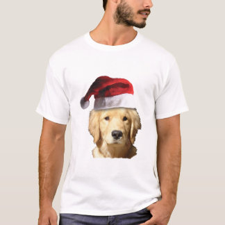 Golden Retriever wearing a Santa Claus Hat T-Shirt