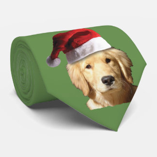 Golden Retriever Wearing a Santa Claus Hat Tie