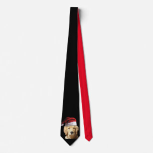Golden Retriever wearing a Santa Claus Hat Tie