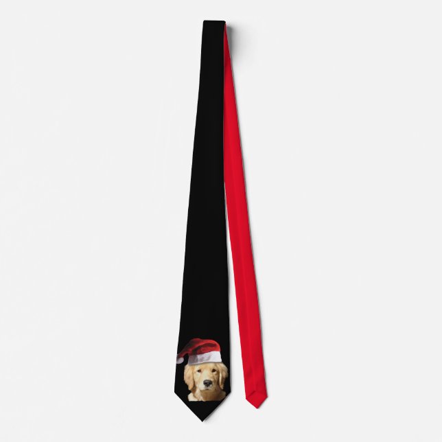Golden Retriever wearing a Santa Claus Hat Tie (Front)