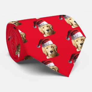 Golden Retriever Wearing a Santa Claus Hat Tie
