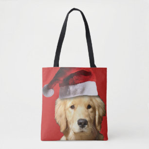 Golden Retriever wearing a Santa Claus Hat Tote Bag