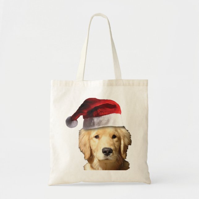 Golden Retriever wearing a Santa Claus Hat Tote Bag (Front)