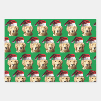 Golden Retriever wearing a Santa Claus Hat Wrapping Paper Sheet