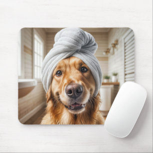 Golden Retriever Wearing a Towel Turban Mouse Mat