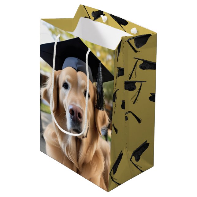 Golden Retriever Wearing Graduation Cap Medium Gift Bag (Front Angled)