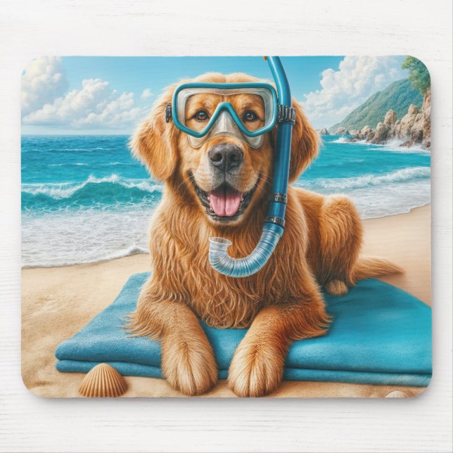 Golden Retriever Wearing Scuba Diving Gear Mouse Mat (Front)