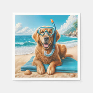Golden Retriever Wearing Scuba Diving Gear Napkin