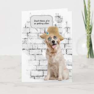 Golden Retriever wearing straw hat birthday Card
