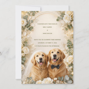 Golden Retriever Wedding Invitation Elegant 3D