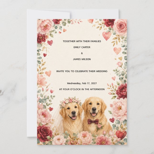 Golden Retriever Wedding Invitation | Romantic  (Front)